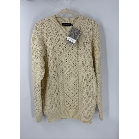 Irelandseye honeycomb stitch basket Aran wool sweater in natural #A653